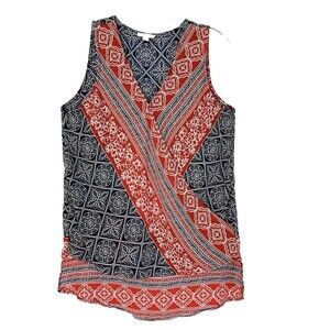 Charming Charlie Blouse Women Size M Red White Blue Sleeveless HiLo Boho Paisley